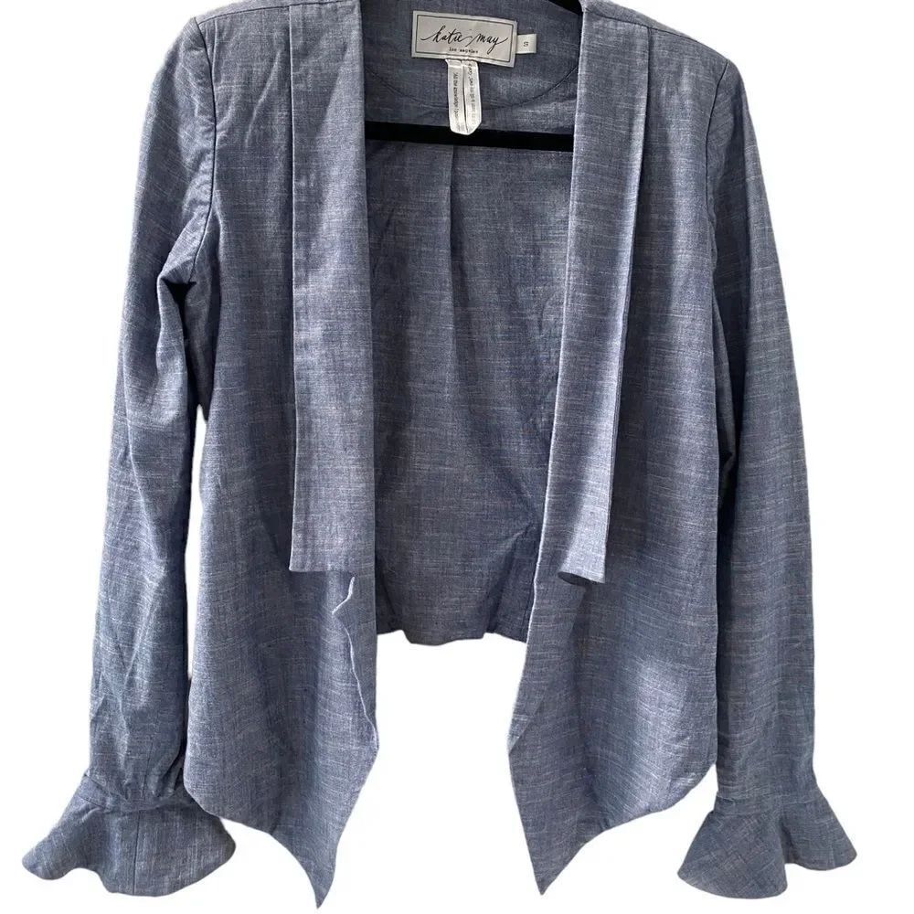 Katie May by Revolve chambray flounce sleeve open blazer Jacket small